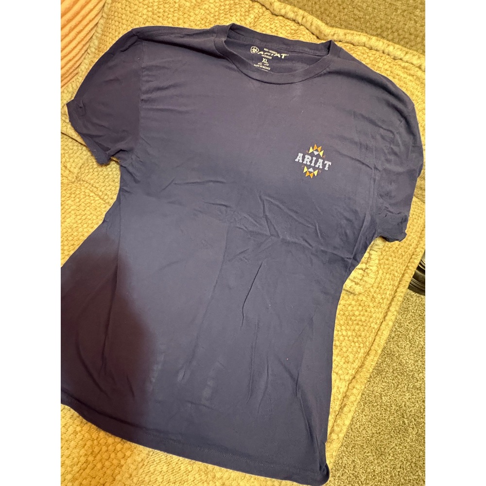 Ariat Mens XL Navy Blue Graphic T-Shirt Short Sleeve Western Logo Cotton Tee